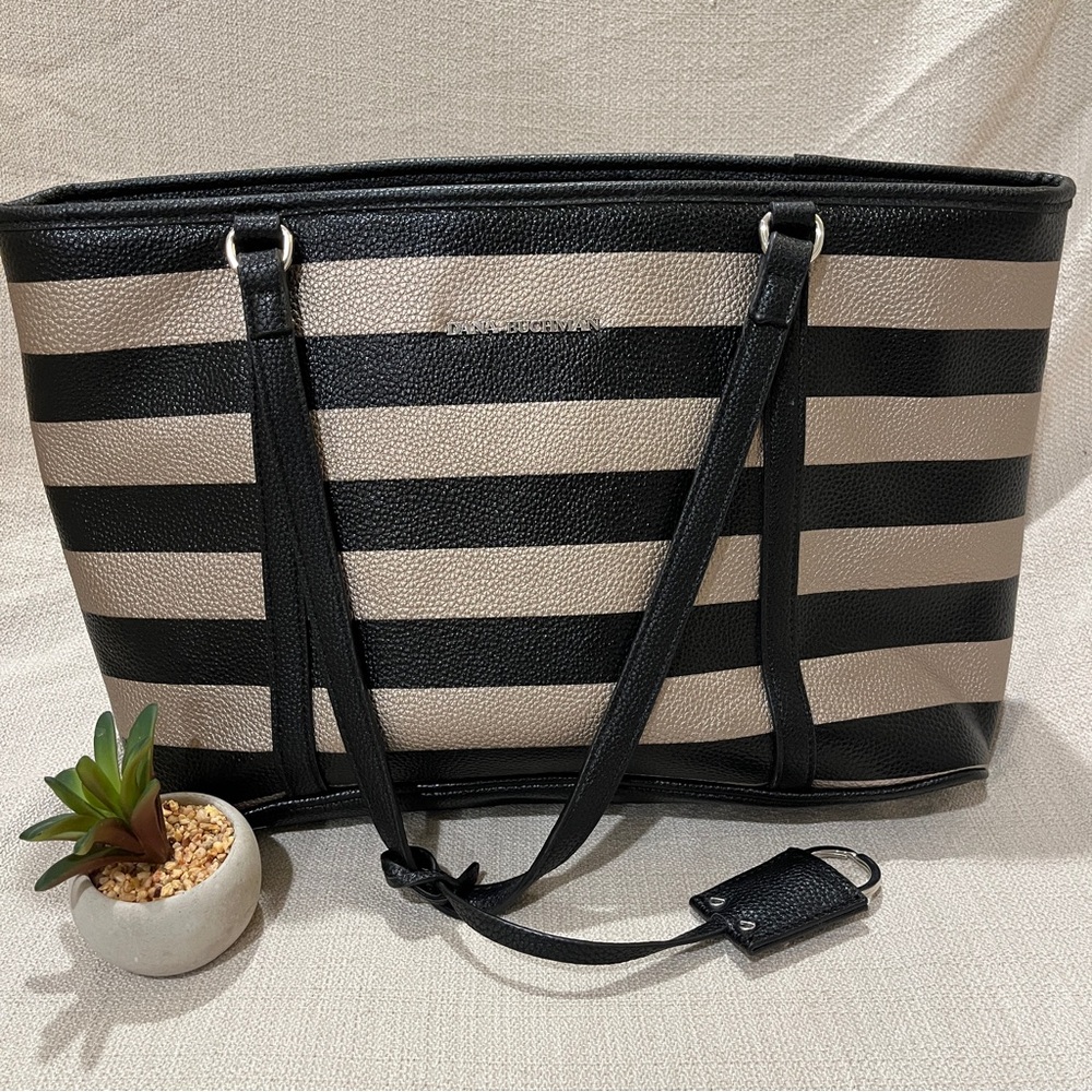 Dana Buchman Black and Bronze Striped Tote
